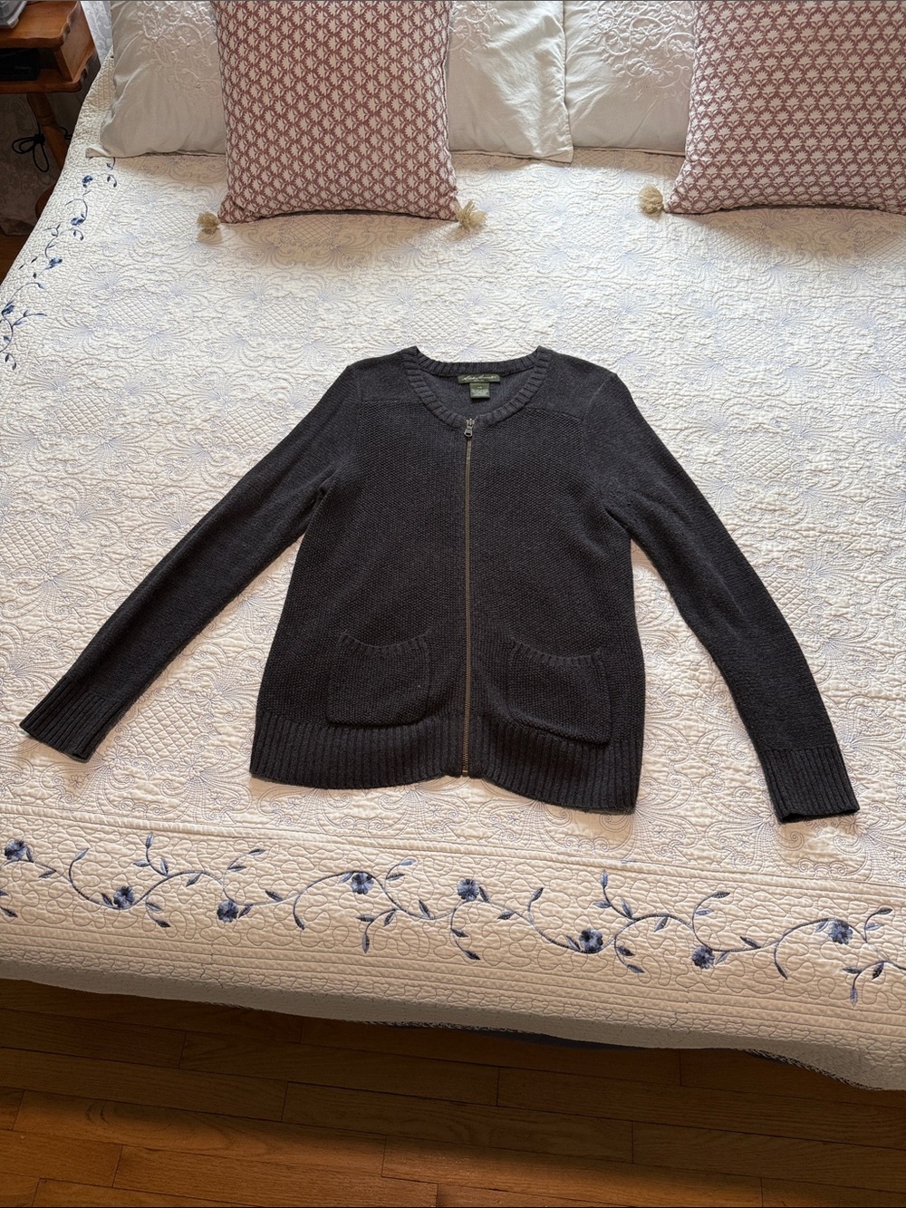 Eddie Bauer Dark Charcoal Zip-Up Cardigan Sweater